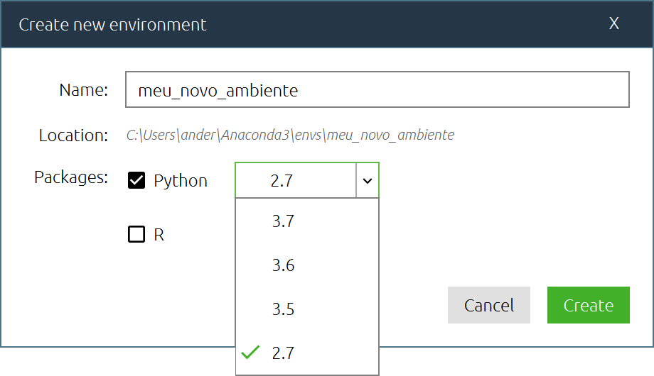 Figura 3 - Selecionando a Versão do Python.